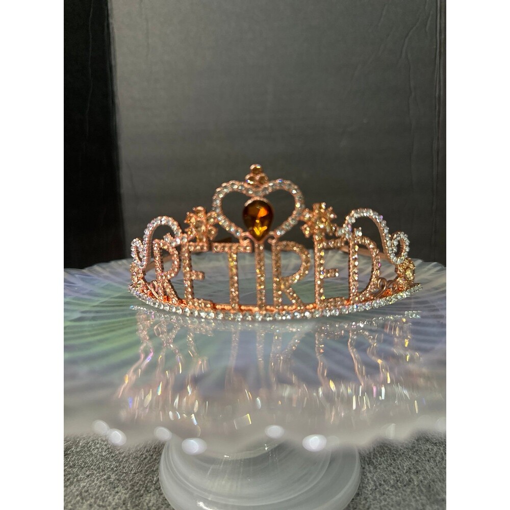 Rose Gold “RETIRED” Rhinestone Tiara Crown – Party, Retirement Gift, Photo Prop